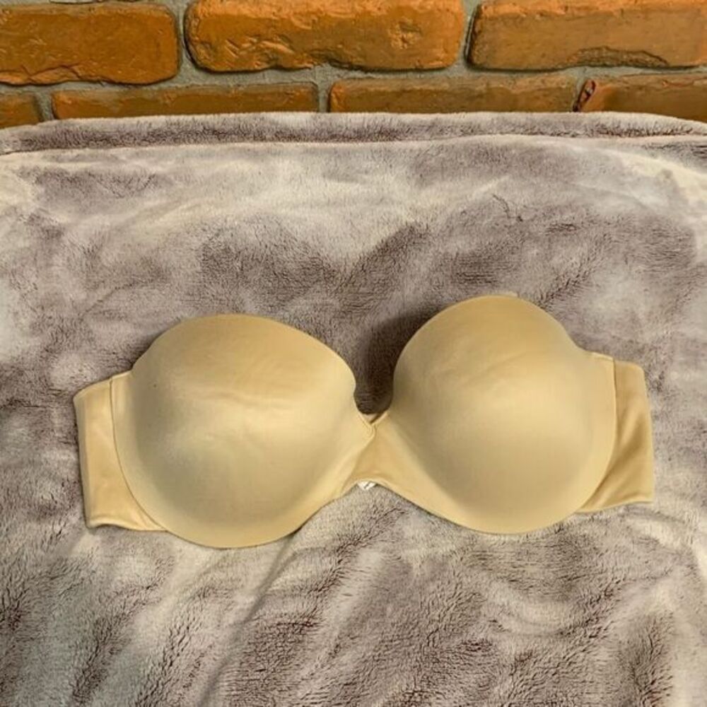 Maidenform Strapless Bra 9417 Beige‎ Size 36B Underwire Padded Strapless Nude